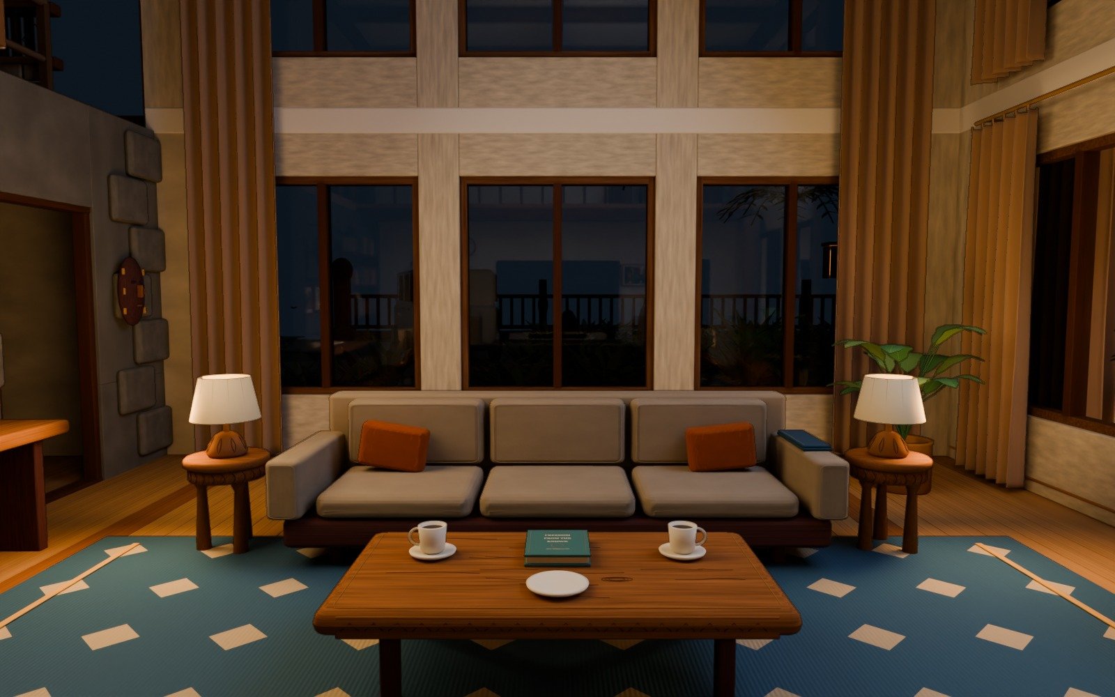 L01 · Living room balanced timber and glass